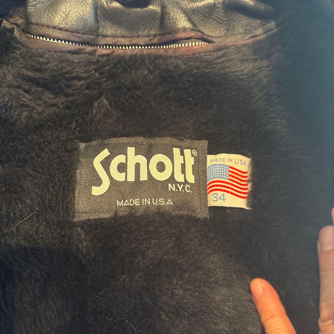 Schott ブラック レザーライダースジャケット 34