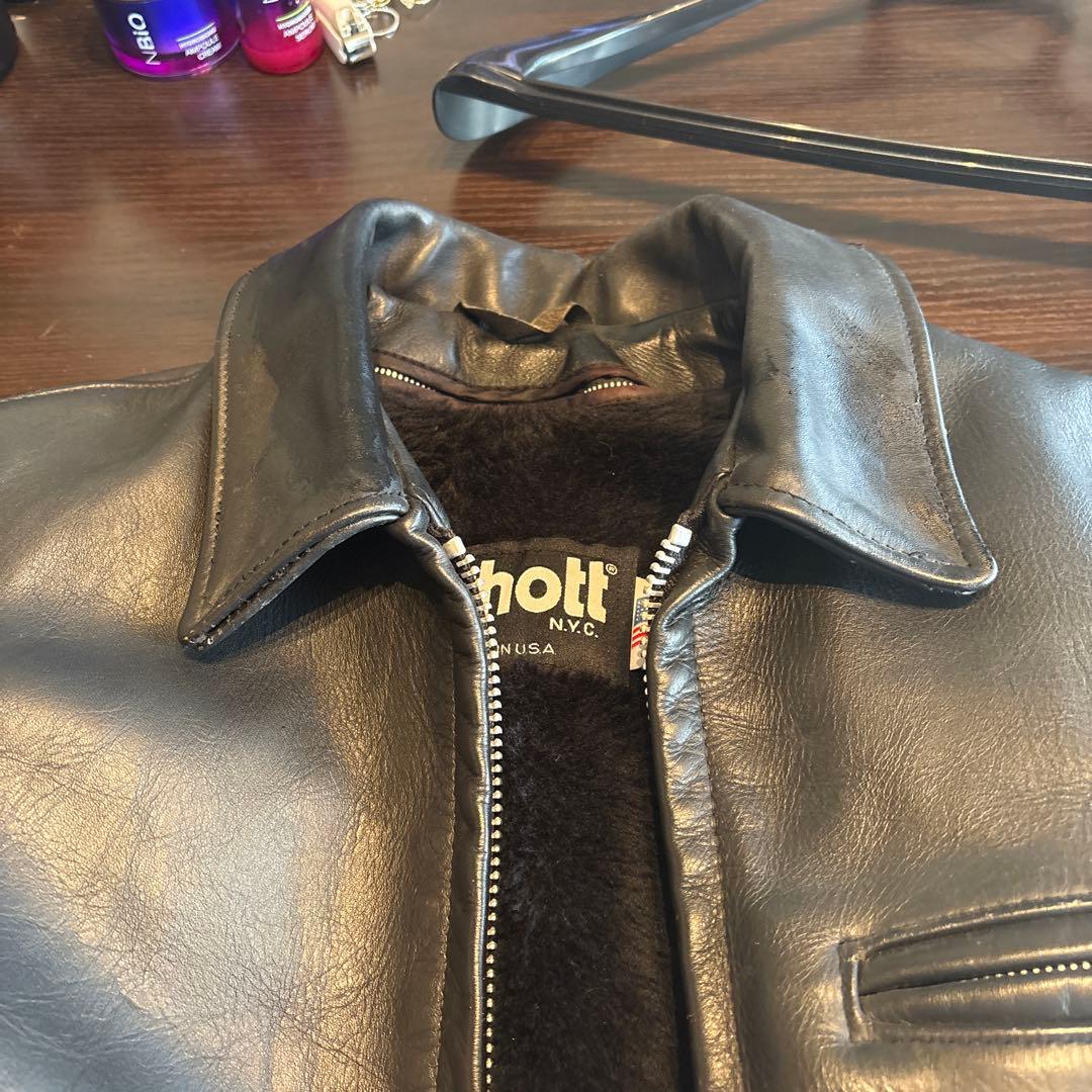 Schott ブラック レザーライダースジャケット 34