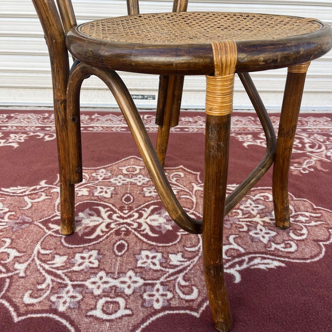 古家具ビンテージ品◾️籐ラタン製 編み込み座面 ラタンチェア A