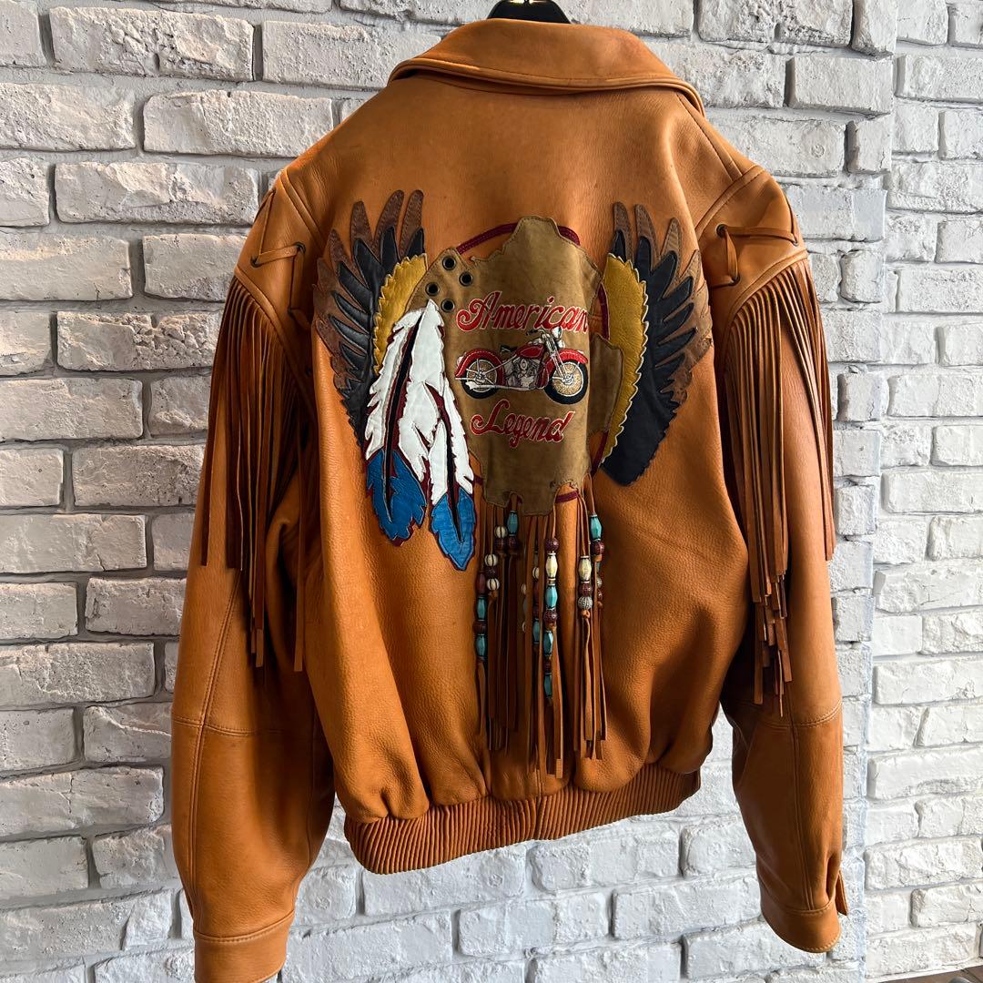 DALLAS Leather 90s USA製 フリンジ レザージャケット 刺繍