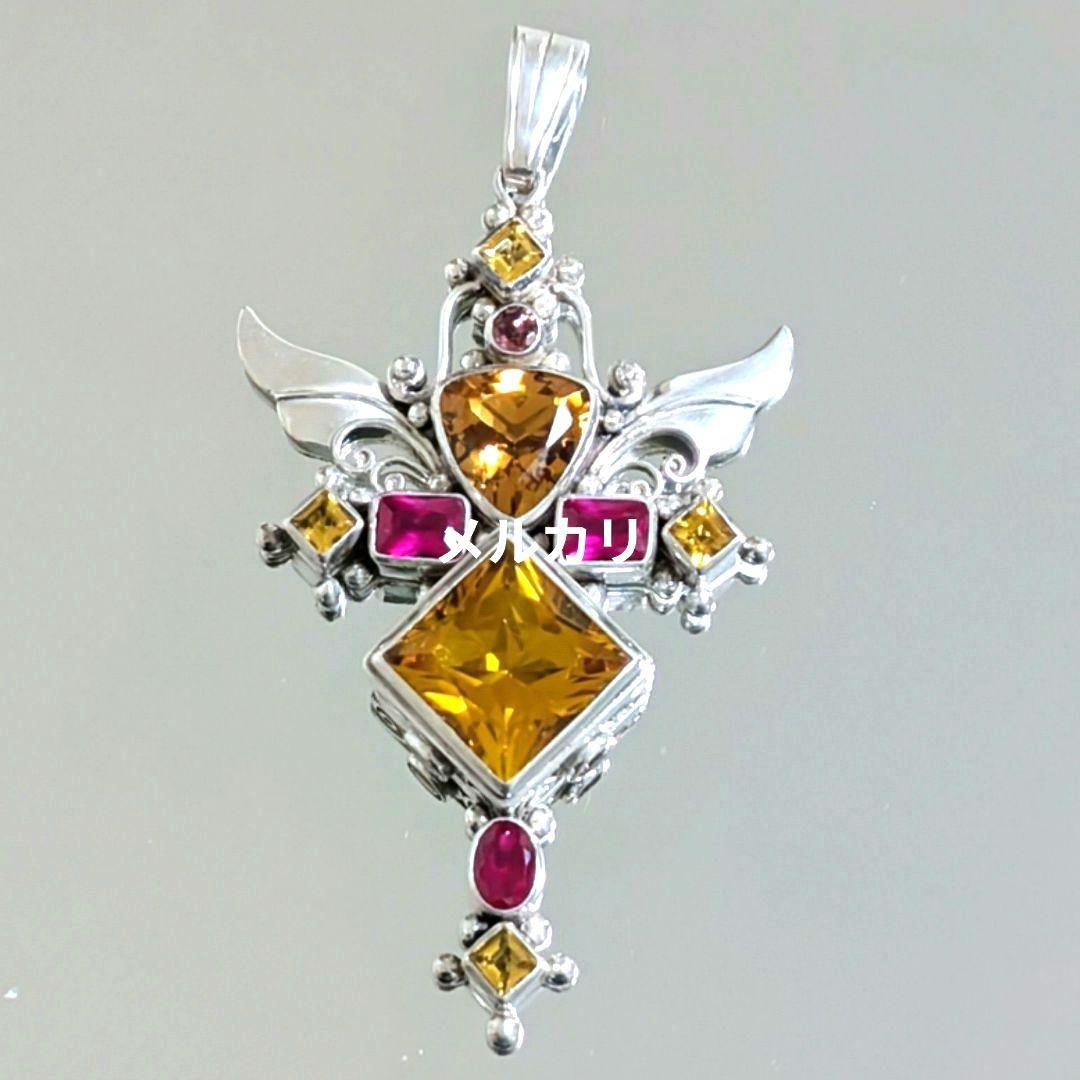 【希少】シャンカリ・ジュエリー ペンダントトップ シトリン＆レッドスピネル