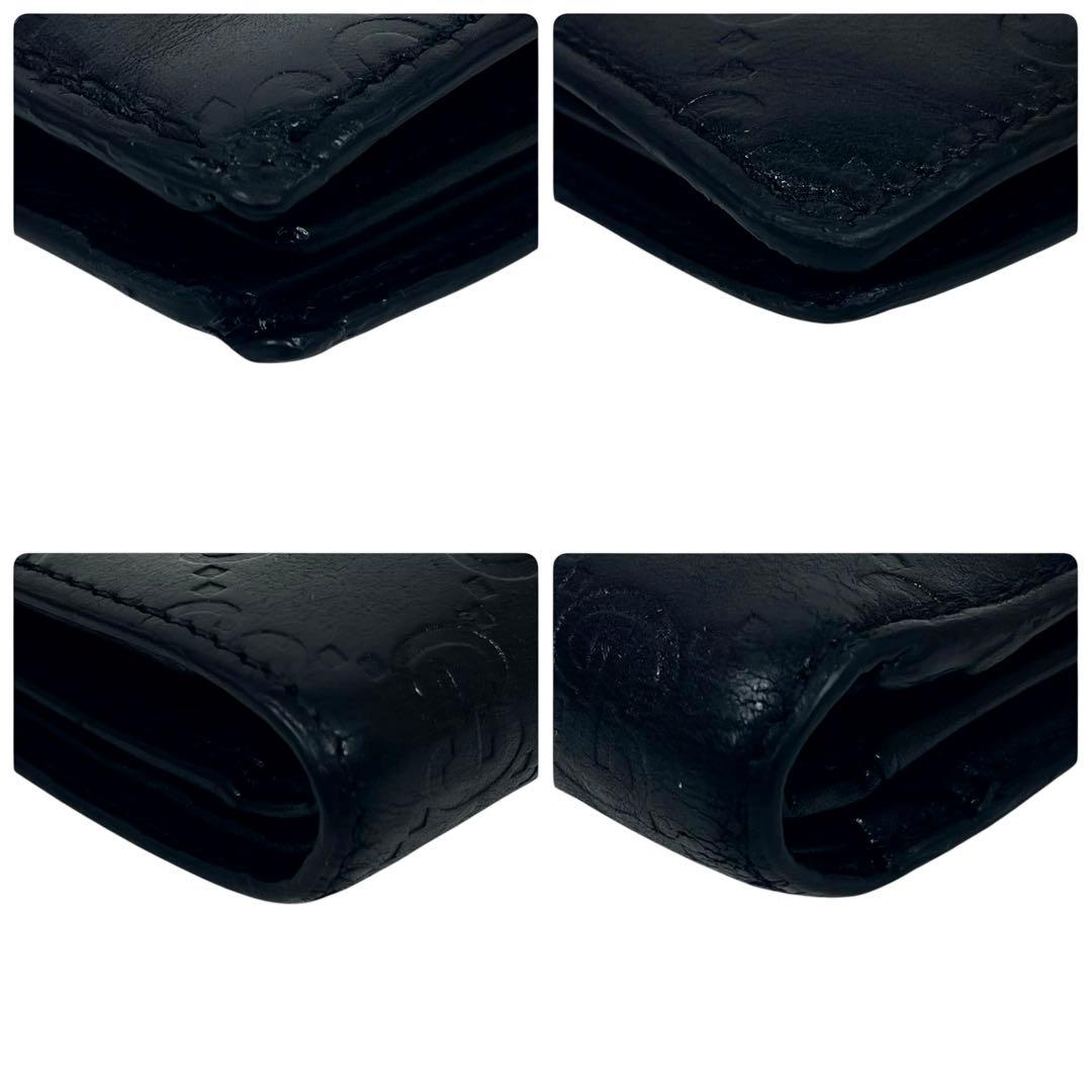 グッチ　収納多数！　折り財布　カード入れ　シマレザー　GG総柄　レザー　ブラック