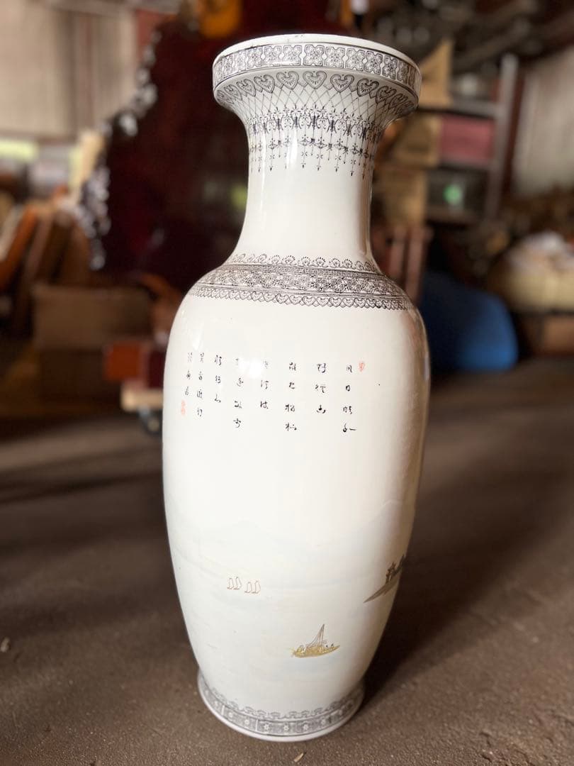 中国美術　花瓶　山水図　レトロ