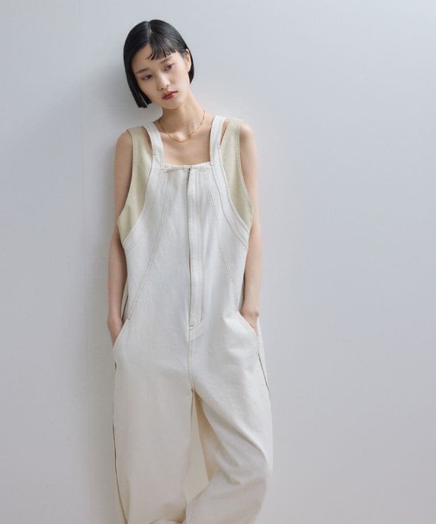 【moimoi】ホワイトコットンジッパーオーバーオール