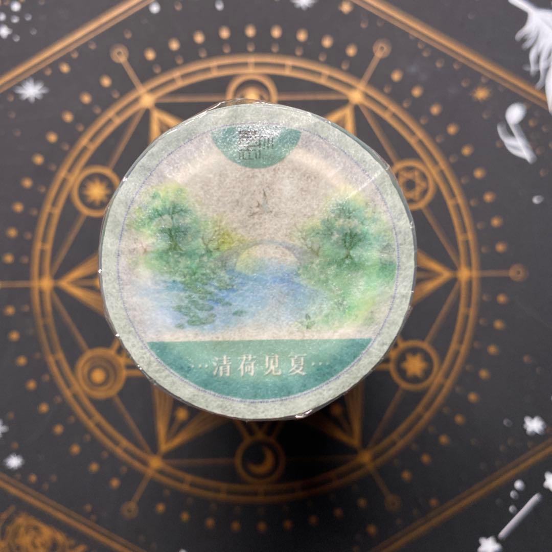 【9417】海外　マステ　5m巻　PETマスキングテープ　ハス　橋　池