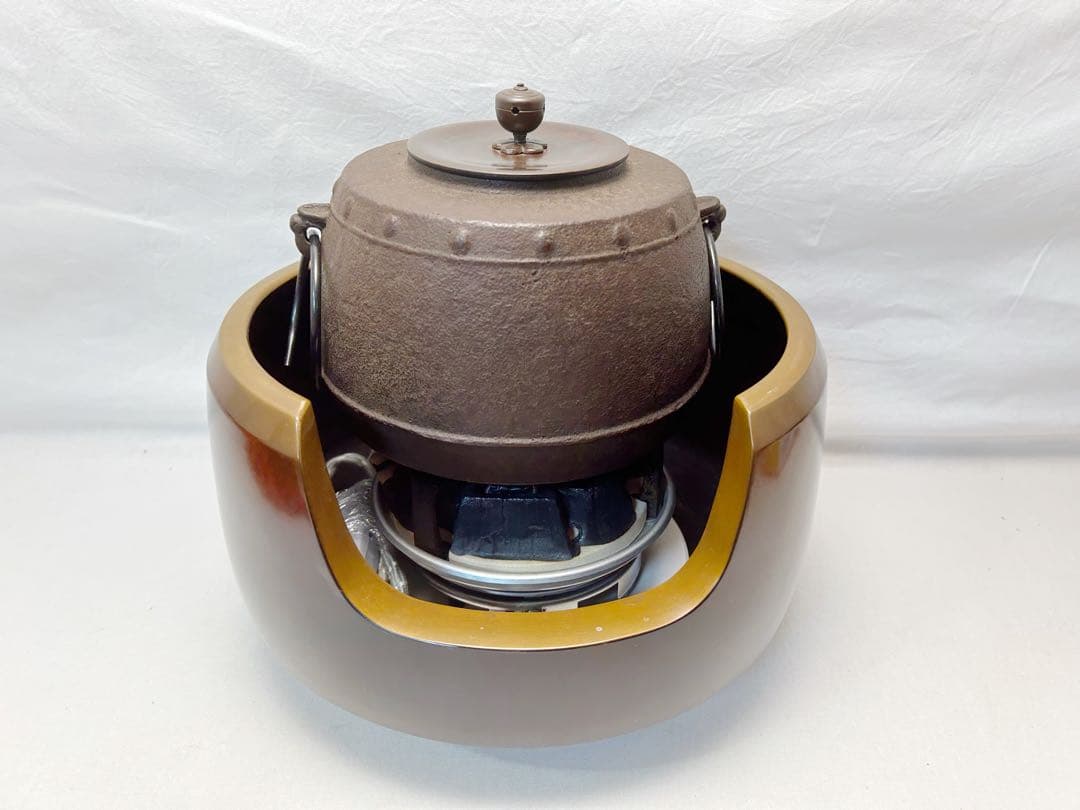 茶道具 風炉師 秋元宗幹造 唐銅風炉 野々田電熱器 釜 底瓦付