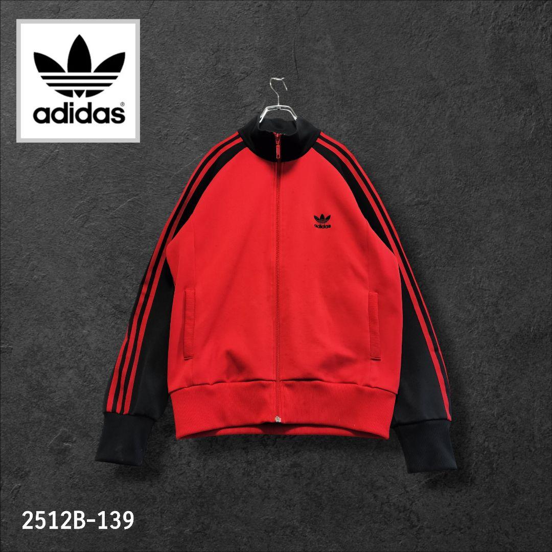 ★人気　アディダス　ジャージ　トラックジャケット　刺繍ロゴ　レッド×ブラックL