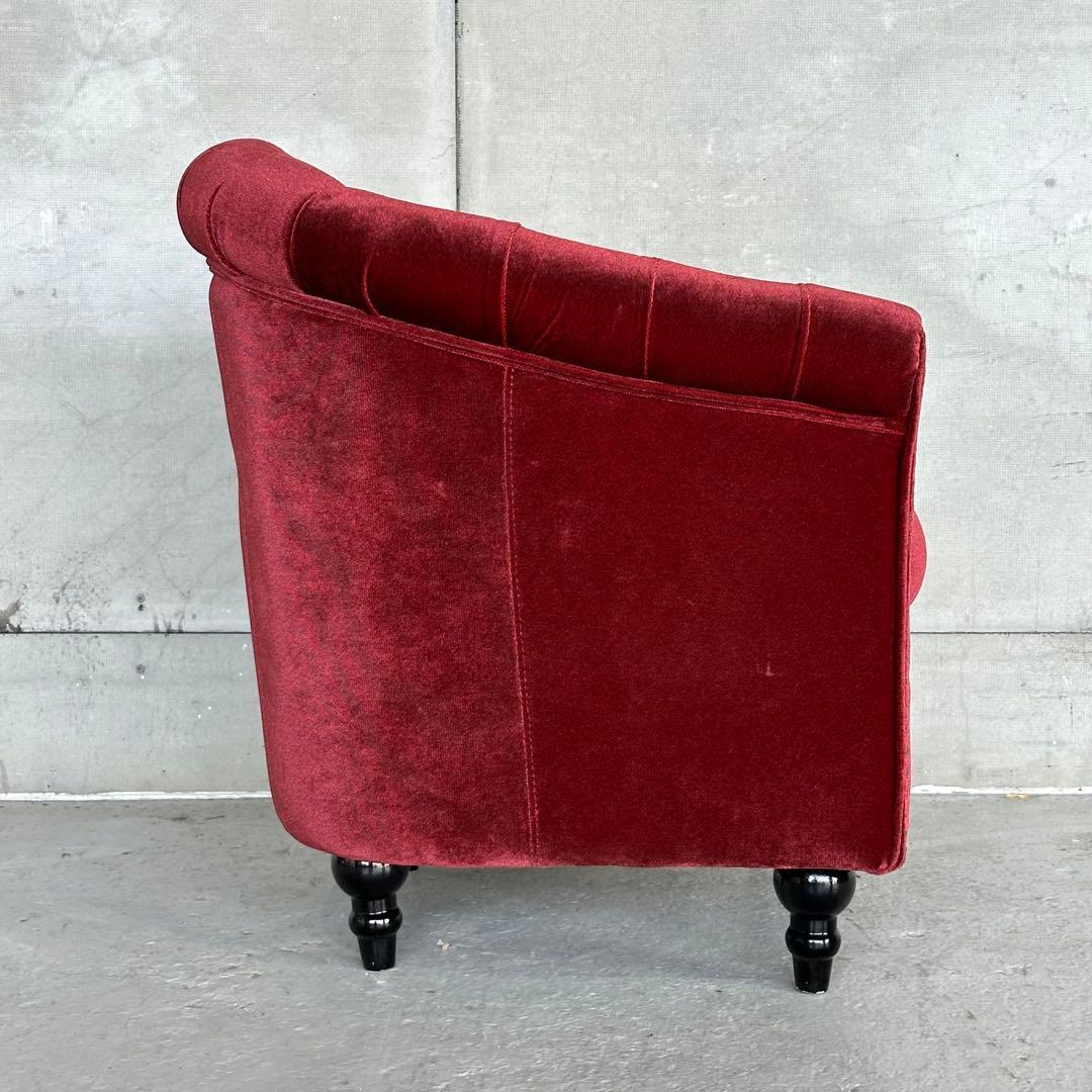 ★VINCENT★チェスターフィールド 1Pソファ ベルベット アンティーク調