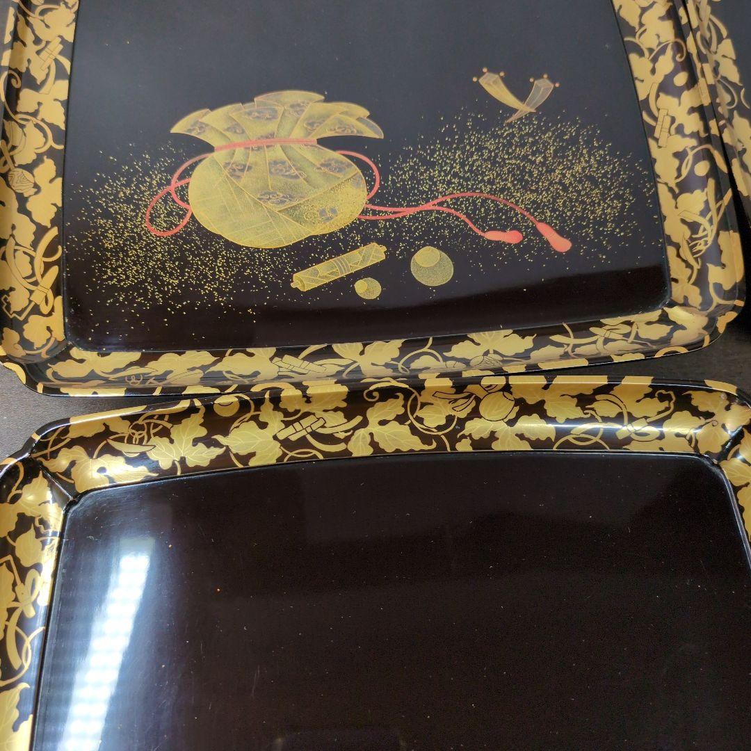 T*i様 時代 金銀蒔絵 宝尽し唐草文 足付き 盆 五客