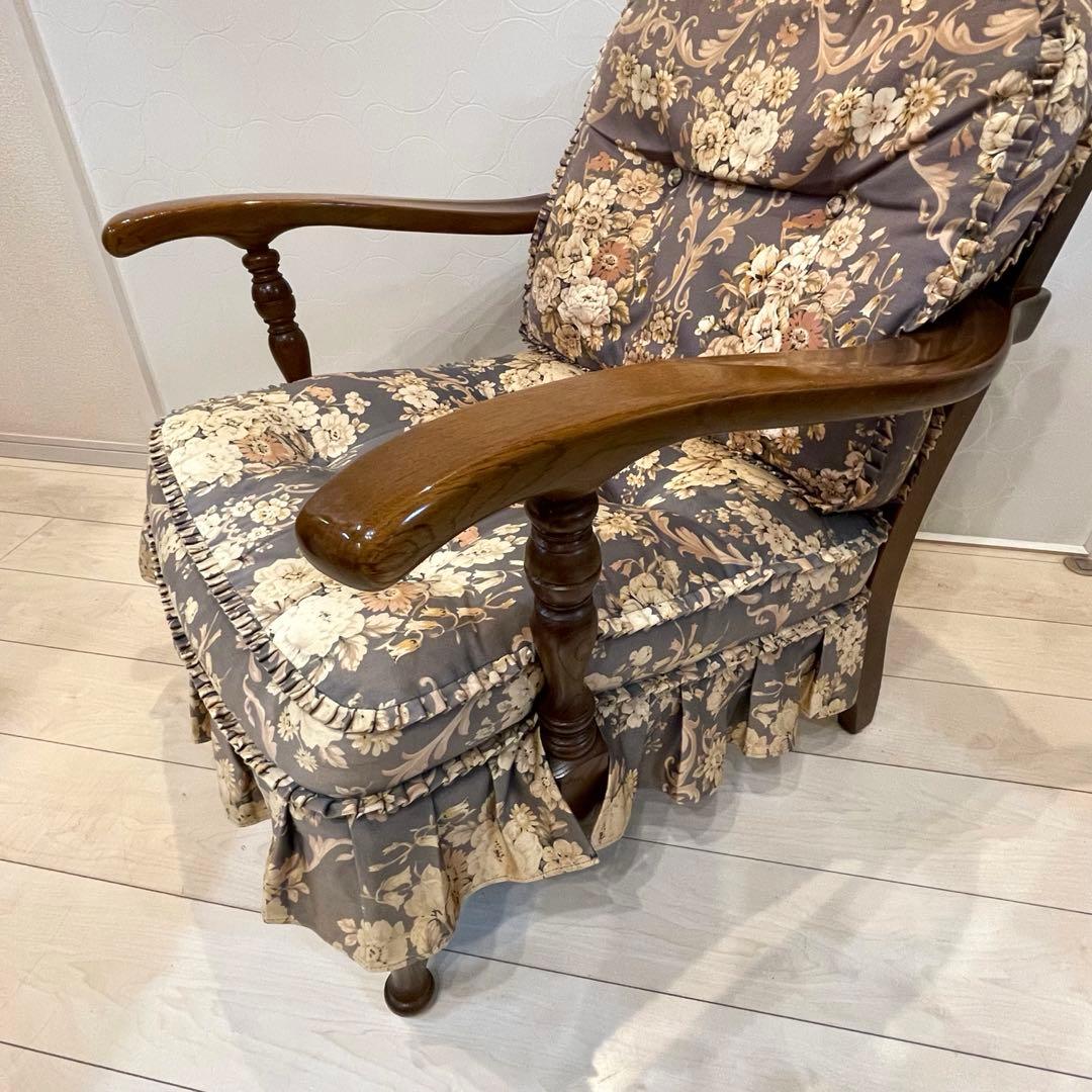 【希少】飛騨産業 穂高 キツツキマーク 花柄 ラウンジチェア アームチェア