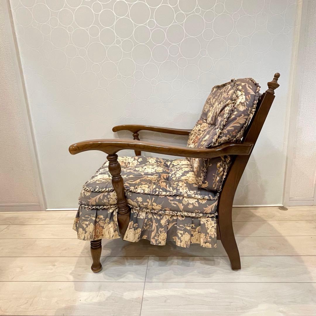 【希少】飛騨産業 穂高 キツツキマーク 花柄 ラウンジチェア アームチェア