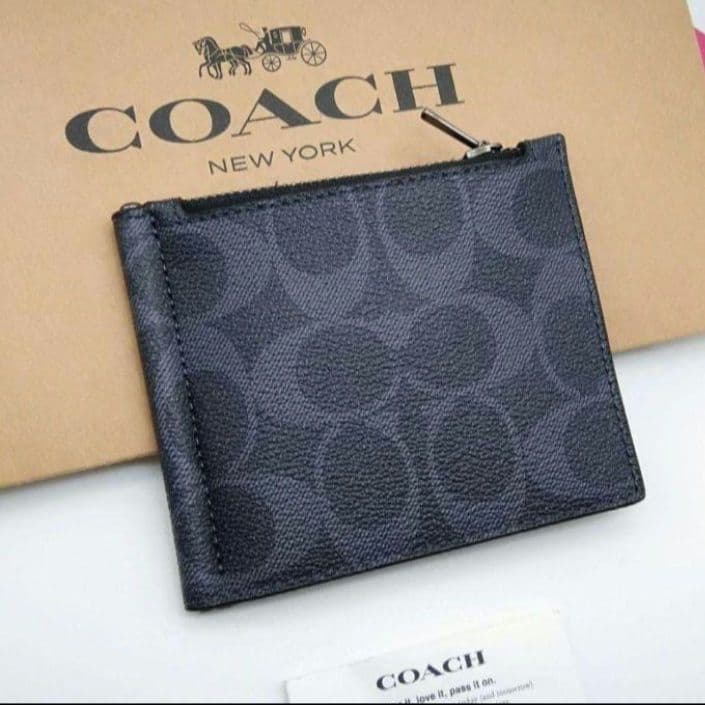 新作　新品　COACH　マネークリップ　折り財布　メンズ　人気の小銭入れ付き