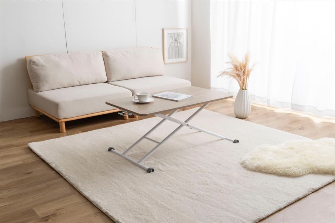 【送料無料】【幅90cm】無段階ガス圧昇降式テーブル 木目調 高さ調節