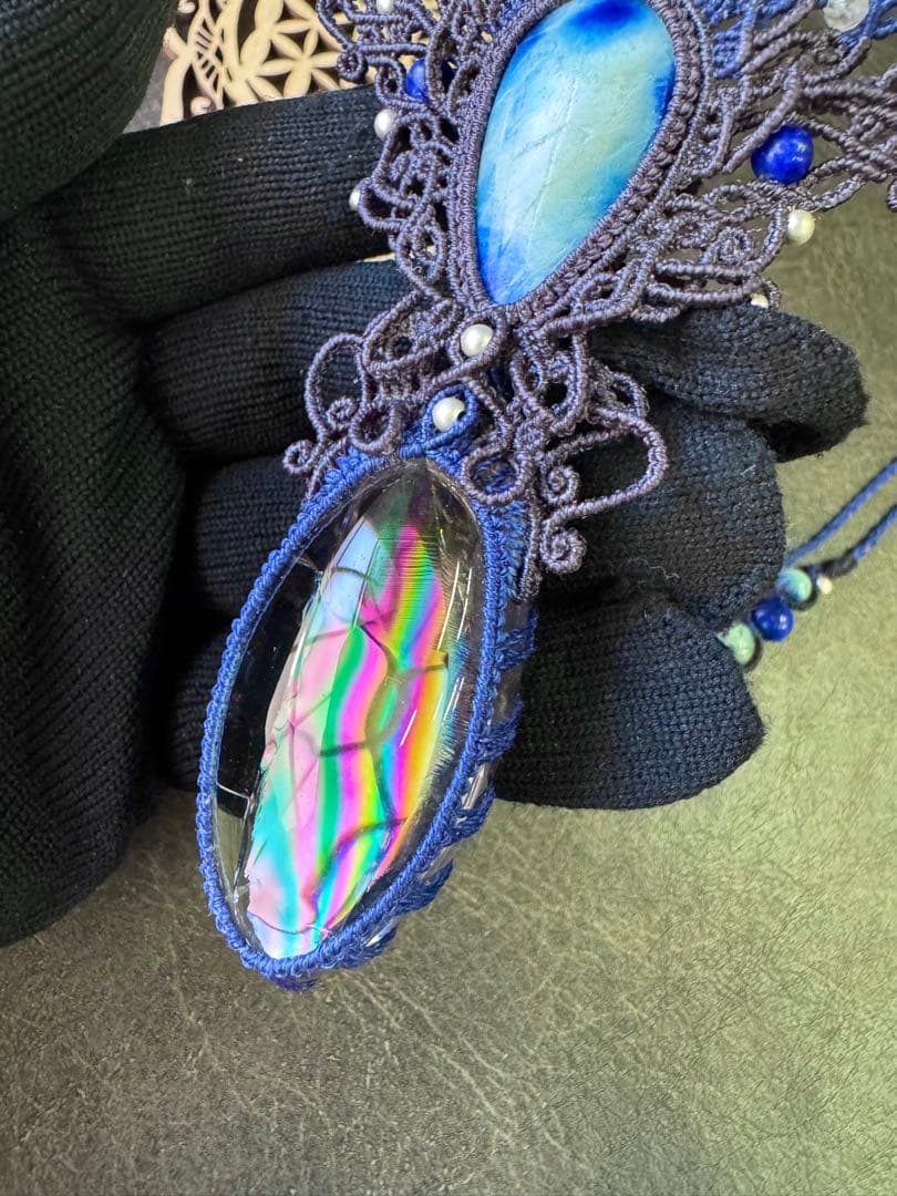 特大Specialアイリス＆幻の石☆アフガナイトのマクラメ編みネックレス♡