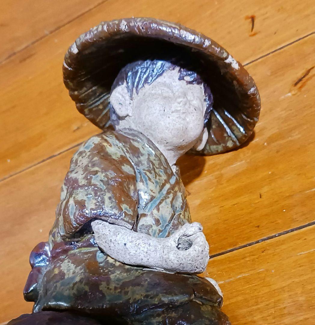 瀬戸焼 増田重幸 陶器製 釣童子 木箱付き レアオブジェ レトロ