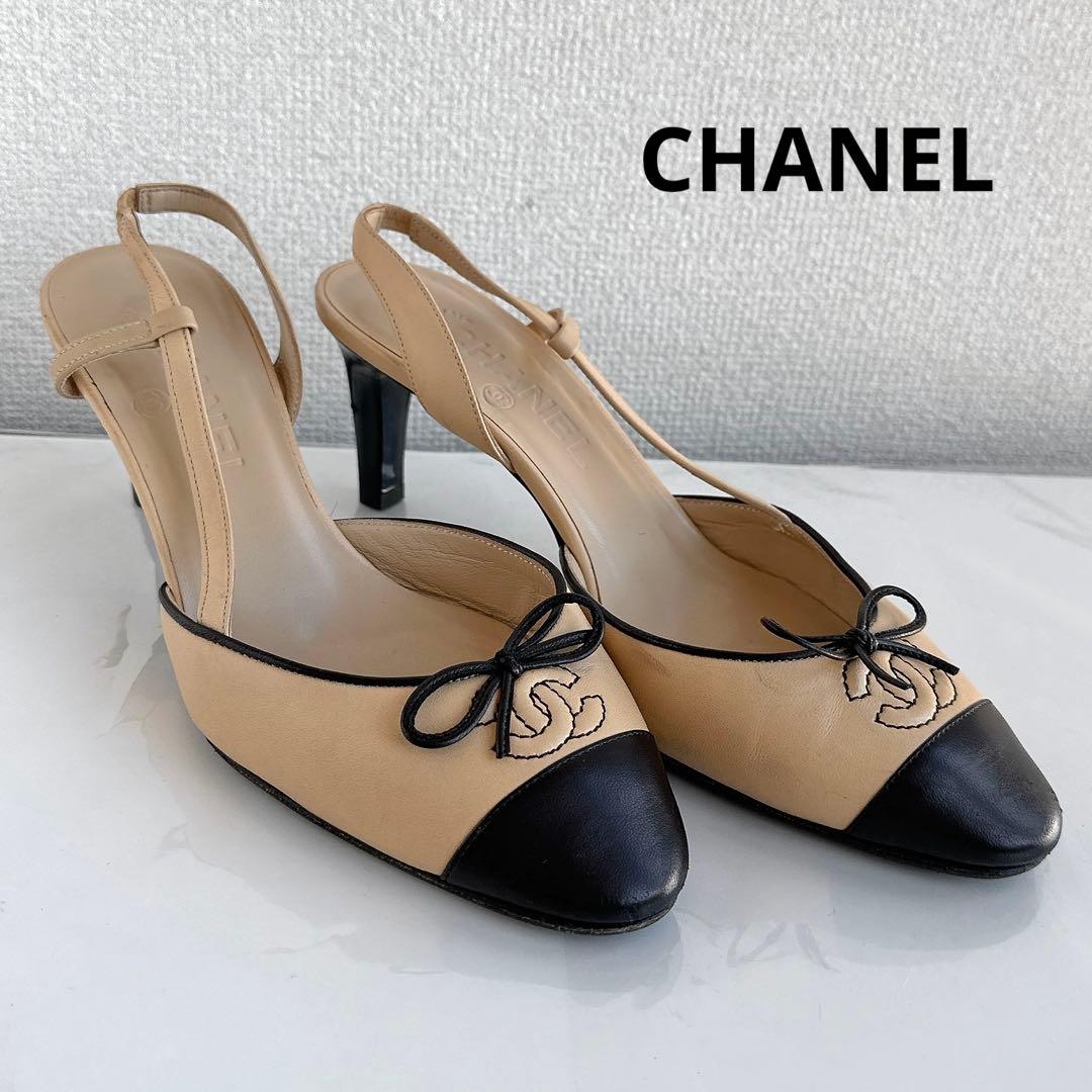 CHANEL シャネル　リボン　ココマーク　スリングバック　パンプス　ハイヒール