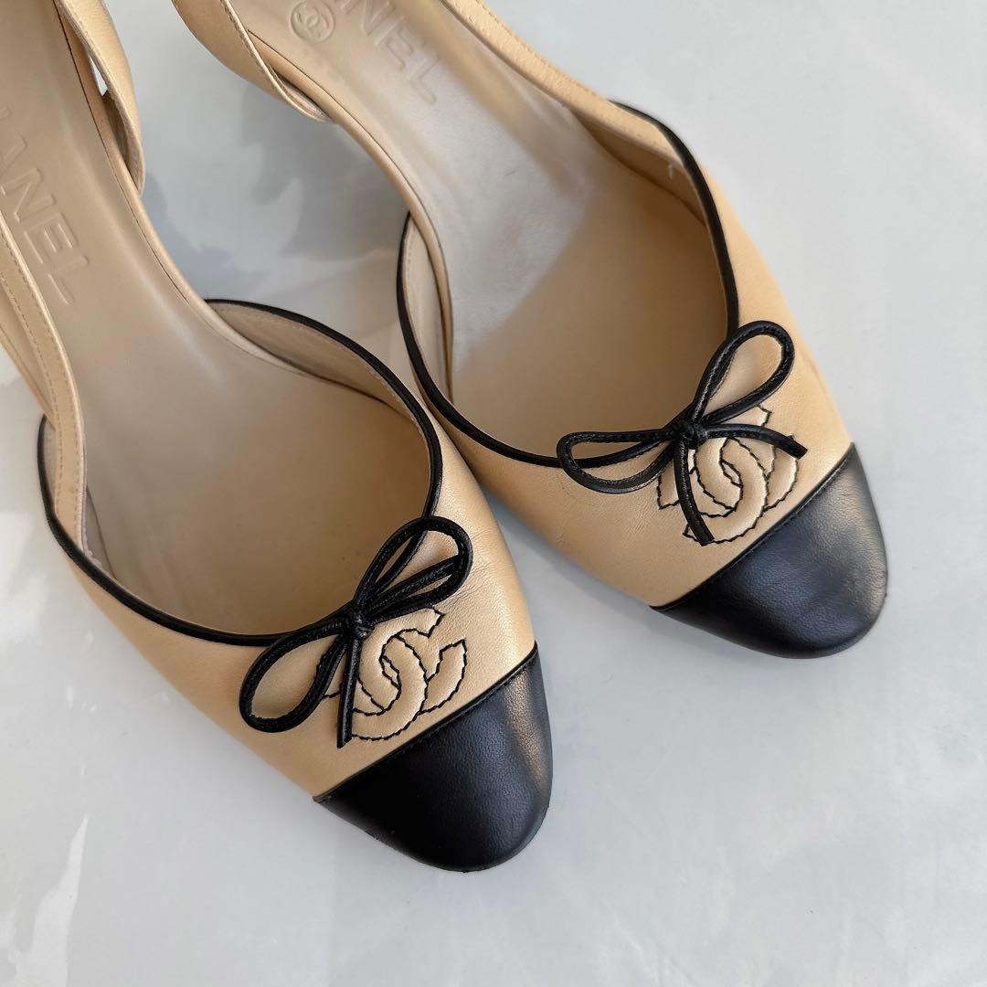 CHANEL シャネル　リボン　ココマーク　スリングバック　パンプス　ハイヒール