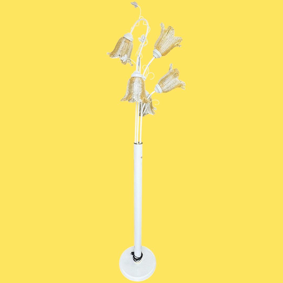 ヨーロピアン5灯 フロアランプ ヴェネチアンガラス風 フラワー ホワイト