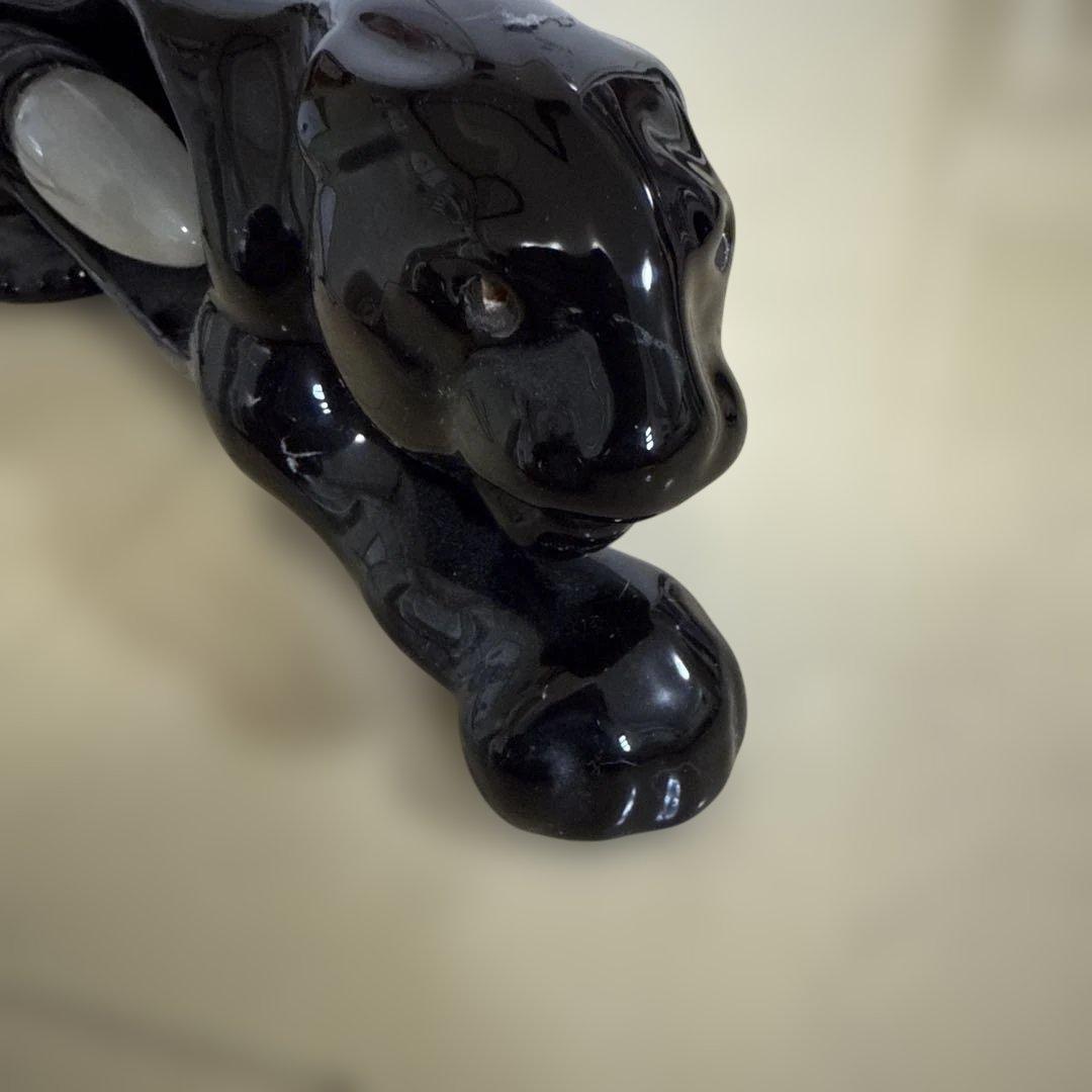 ビンテージ　陶器製 黒豹の置物 約48cm ランプ