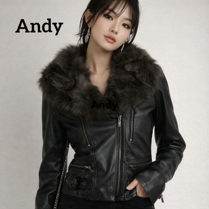 アンディ Andy ラムレザー ファー付き レザージャケット レディース S 黒