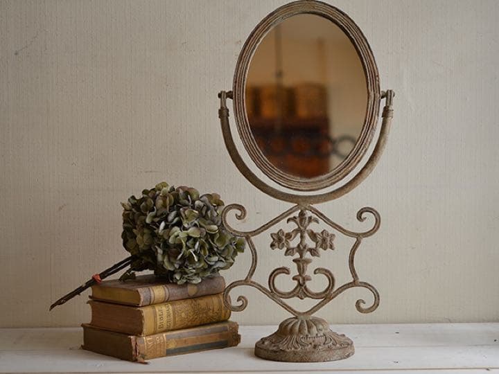 アメリカアンティーク☆フラワーモチーフ透かし模様スタンドミラー