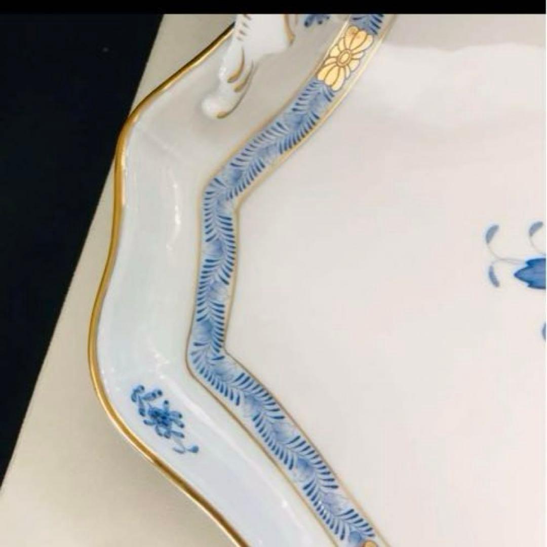 ヘレンド     アポニーブルー　持ち手付きトレイ