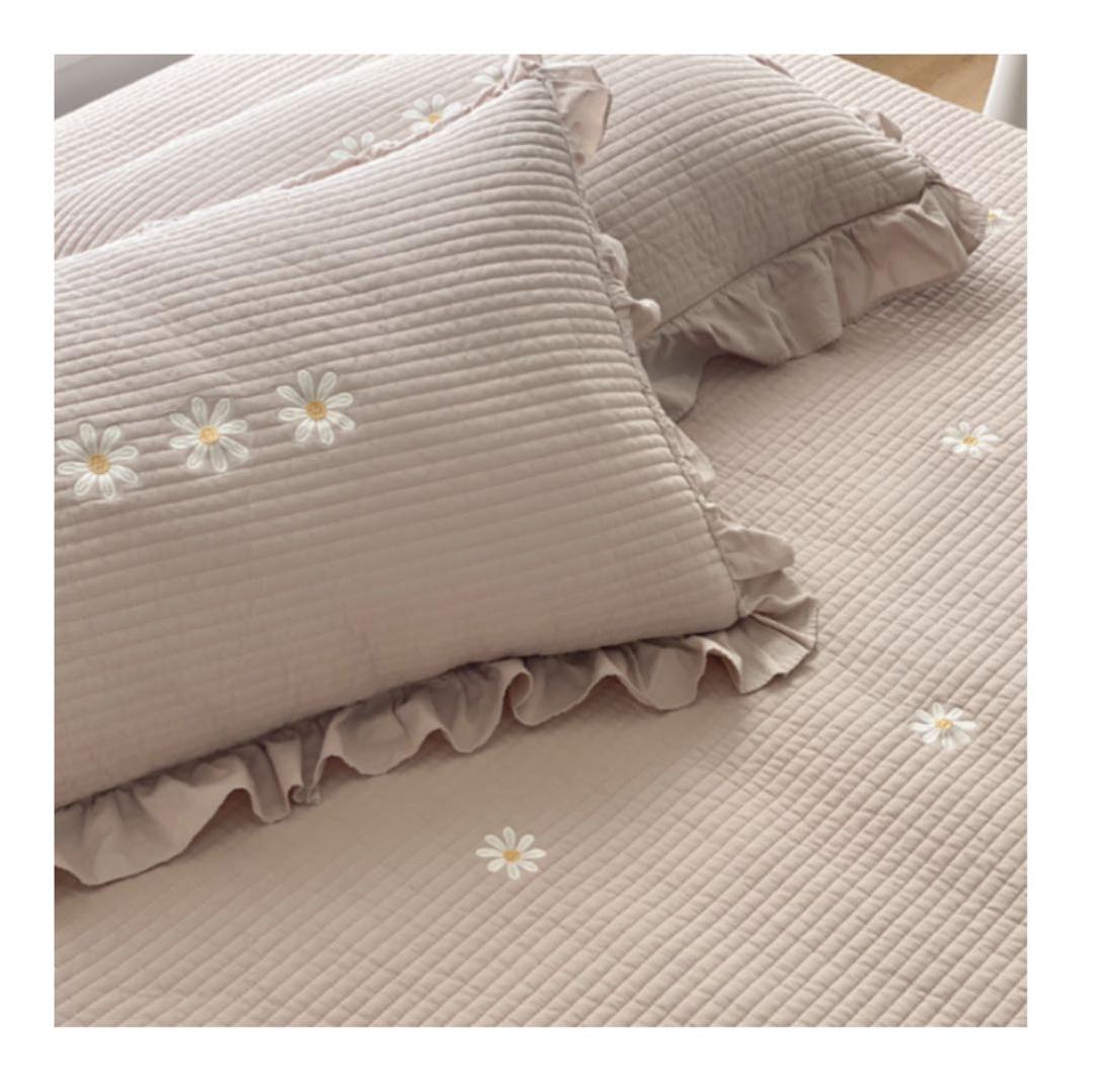 韓国雑貨 デイジー刺繍カラーキルト掛け布団＆枕カバー セット
