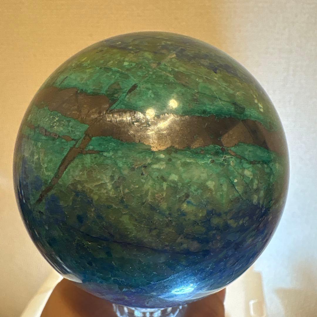 高品質 アズライトスフィア♡Bigサイズ♡パイライト♡シリカ共生♡No2423