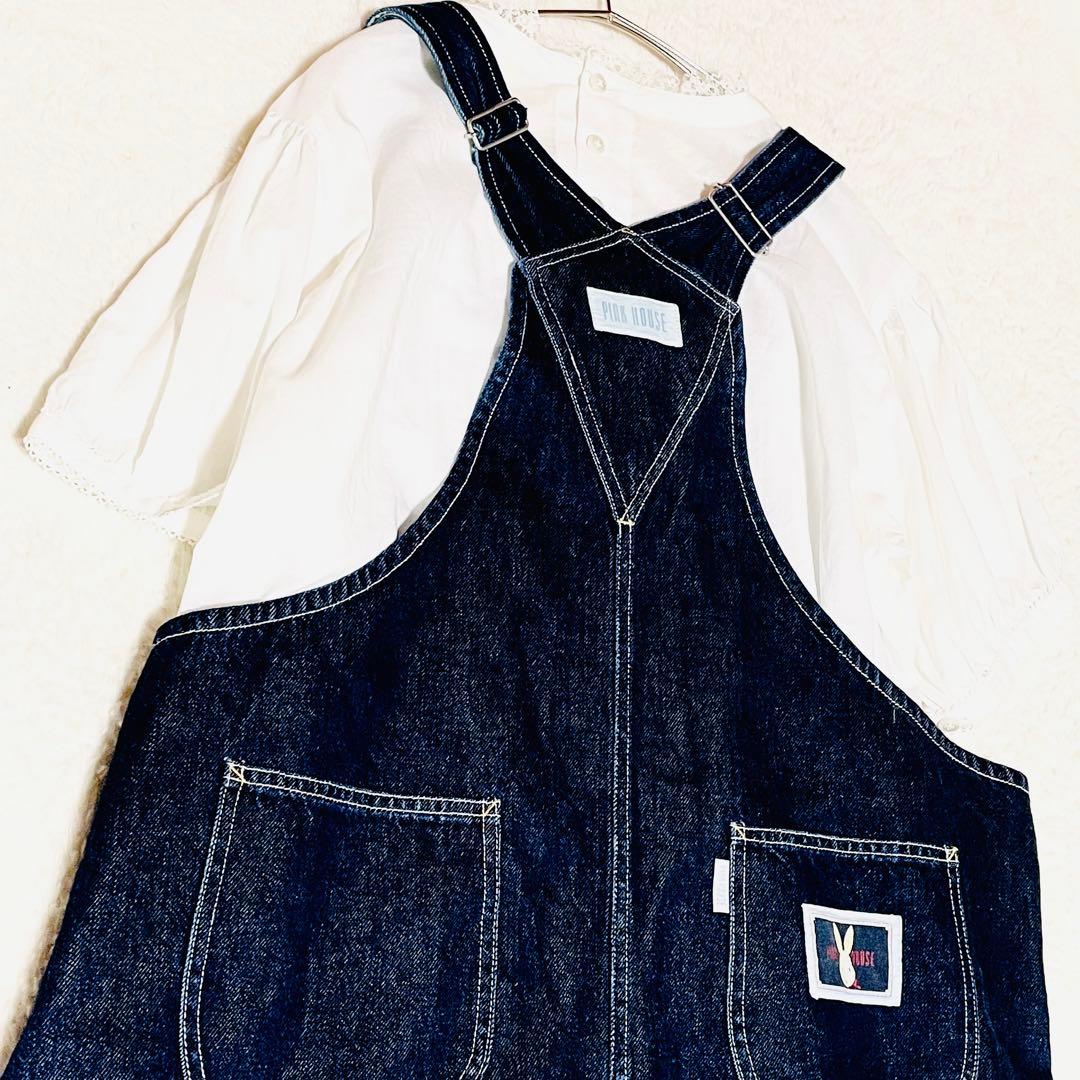 PINK HOUSE 綿レース半袖ブラウス ピンタック リボン パフスリーブ