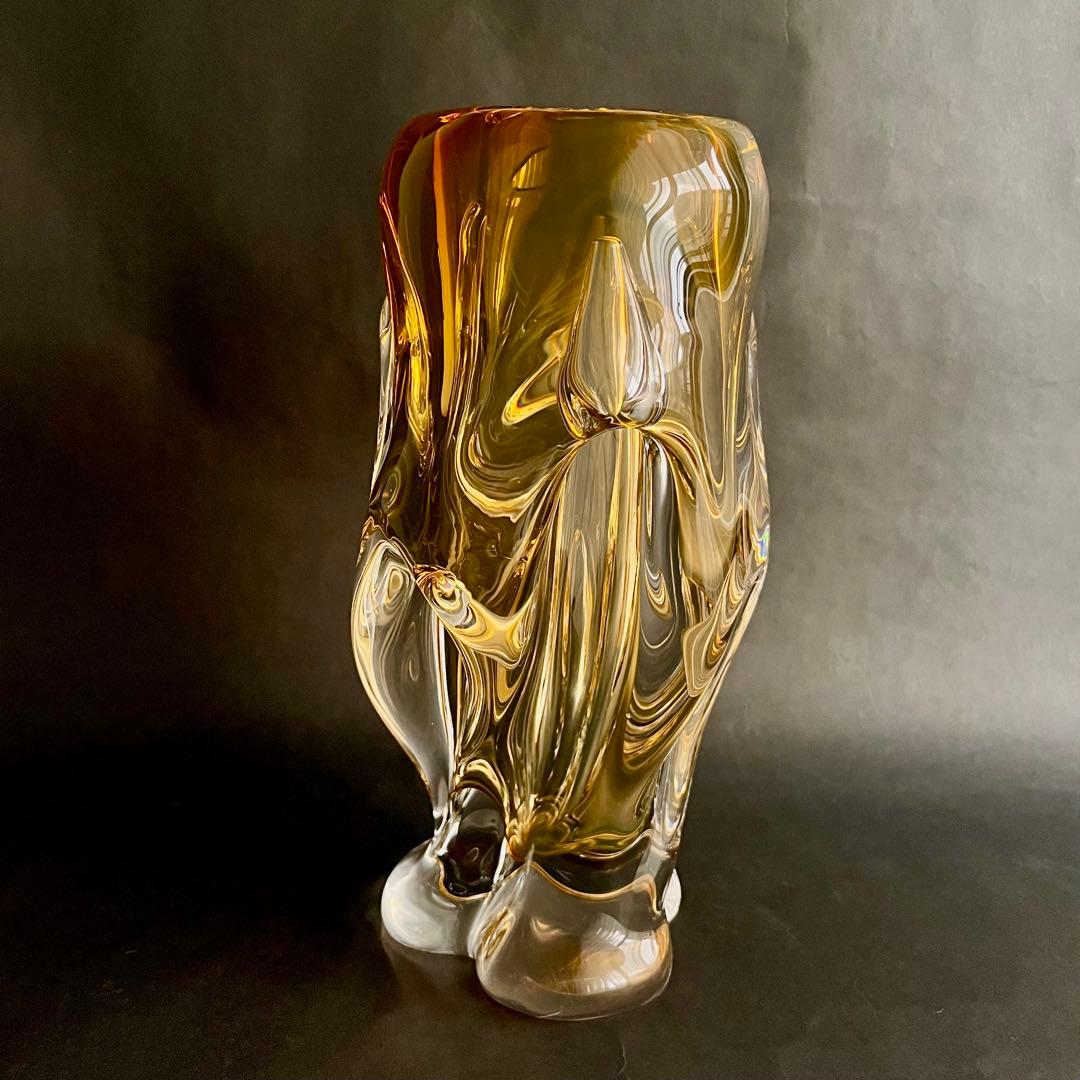 ★アンティーク★パリ発流れるような琥珀色のガラス製フラワーベース• 花器•花瓶