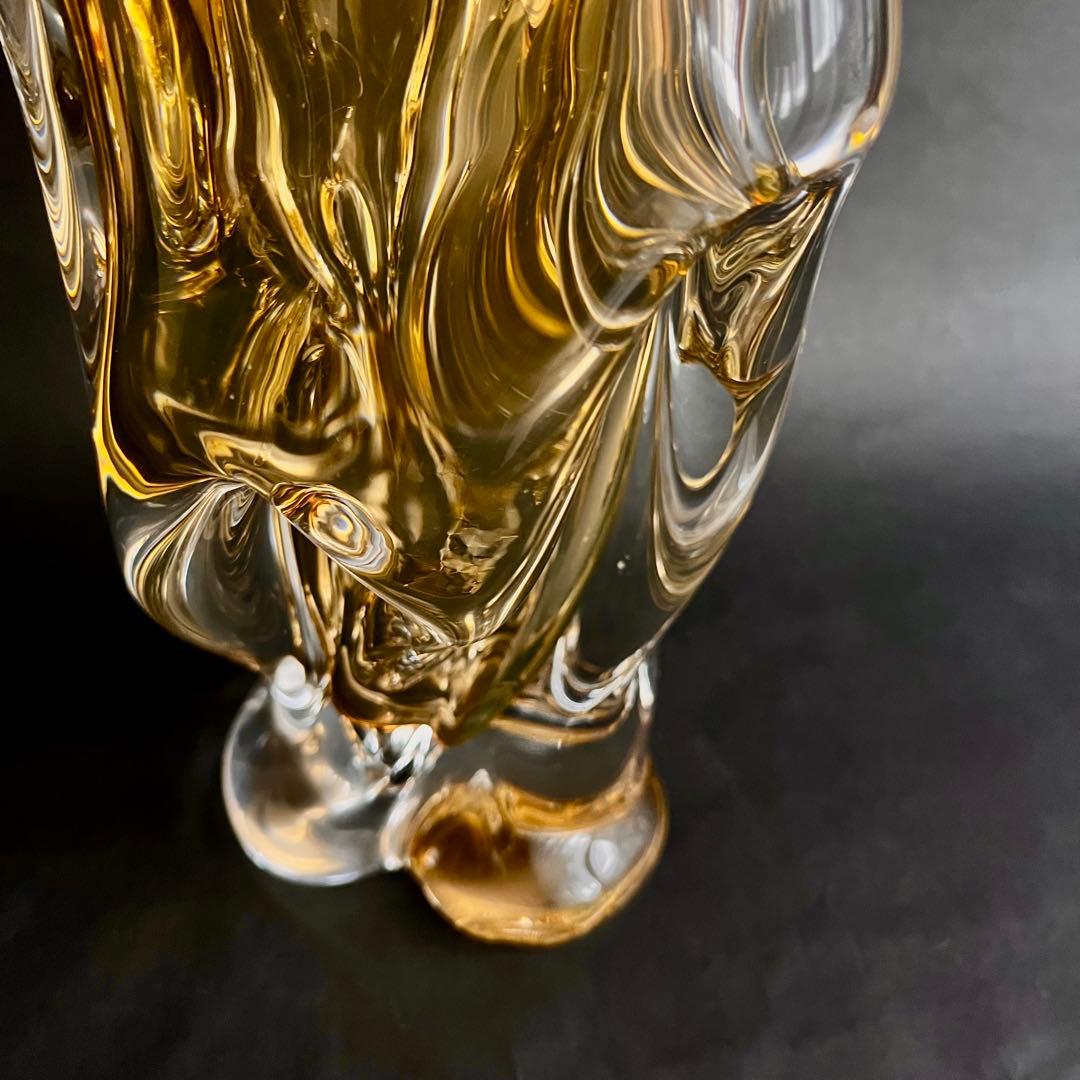 ★アンティーク★パリ発流れるような琥珀色のガラス製フラワーベース• 花器•花瓶