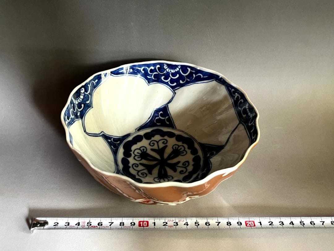 鉢■内染付唐草紋外茶釉龍紋捻り型大鉢 江戸期 菓子器 古美術 時代物 骨董品■