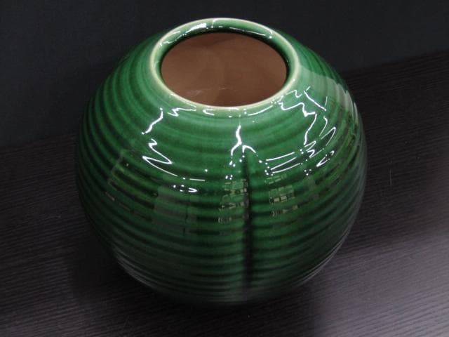 【未使用品】山崎光洋 京焼 清水焼 花瓶 均窯 深緑 美品