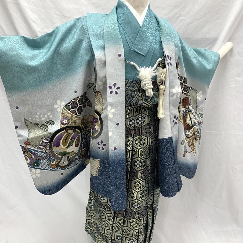507ab54■七五三 五歳 男児 着物&羽織&袴&角帯&長襦袢&小物■美品
