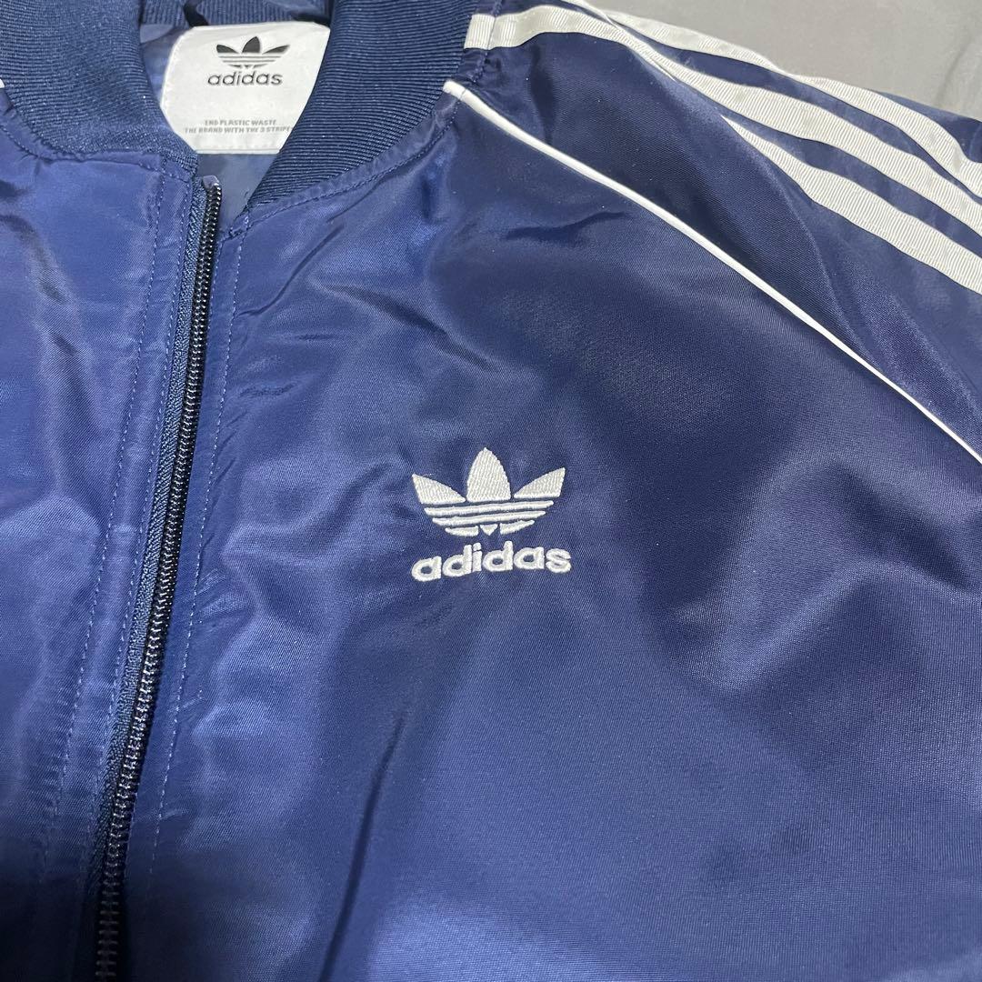【美品】adidas MA-1ジャケット S ネイビー　トレフォイルロゴ　肉厚
