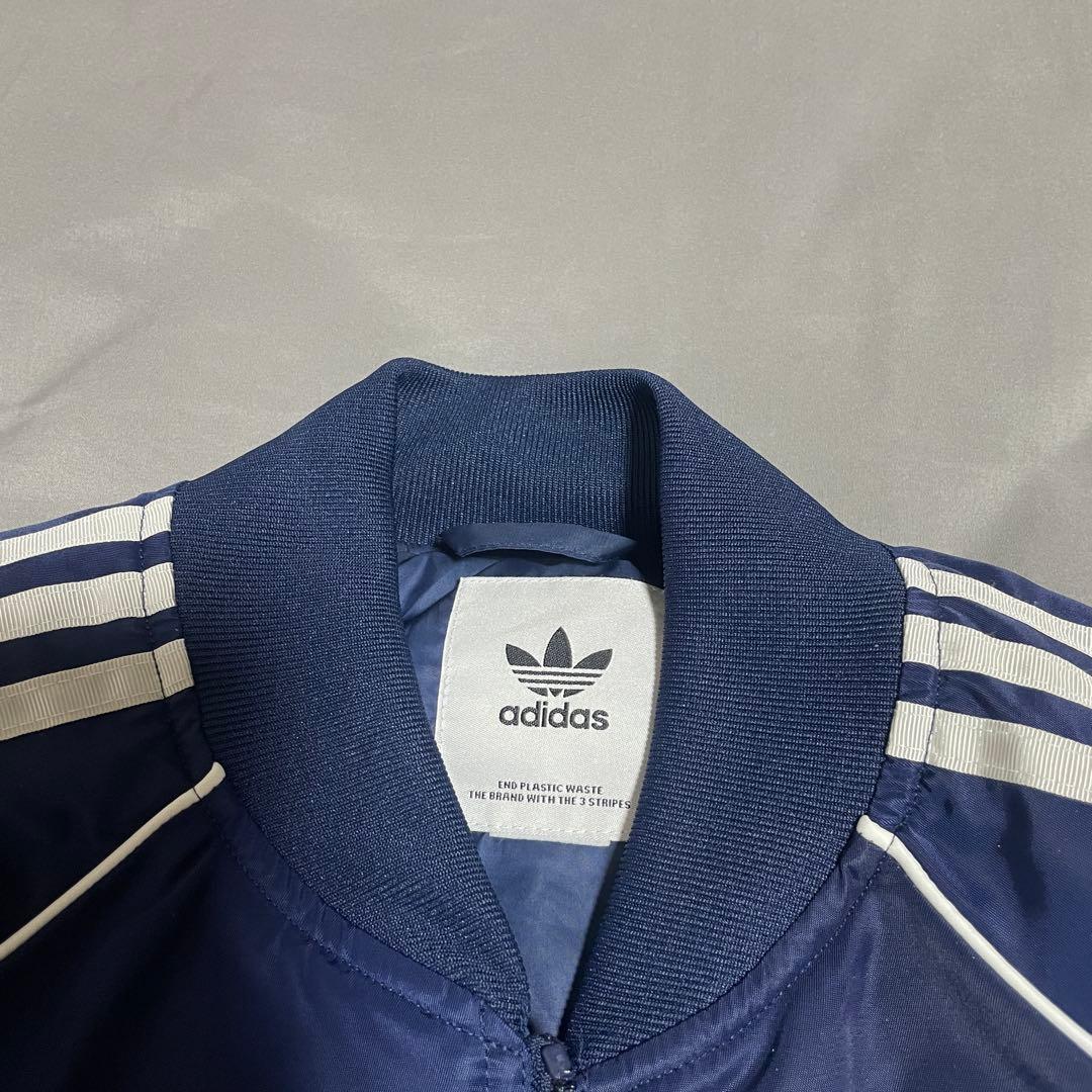 【美品】adidas MA-1ジャケット S ネイビー　トレフォイルロゴ　肉厚
