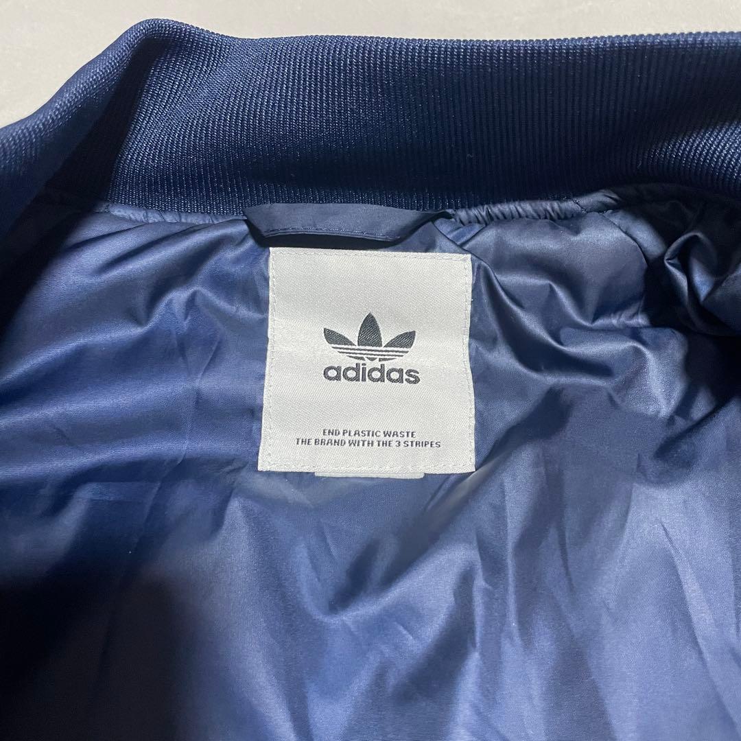 【美品】adidas MA-1ジャケット S ネイビー　トレフォイルロゴ　肉厚