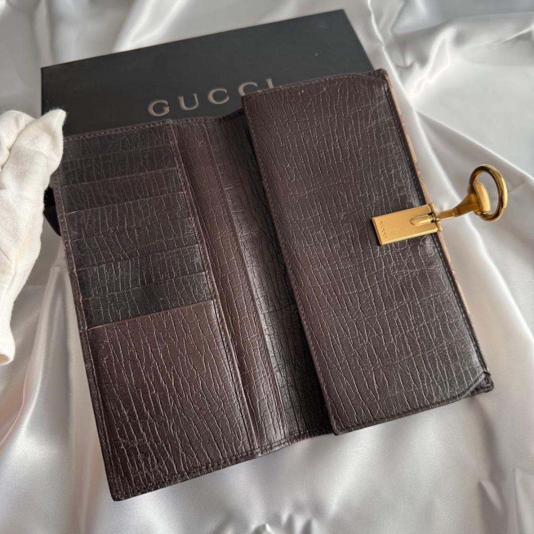 GUCCI グッチ GGキャンバス レザー　ホースビット 長財布 800910
