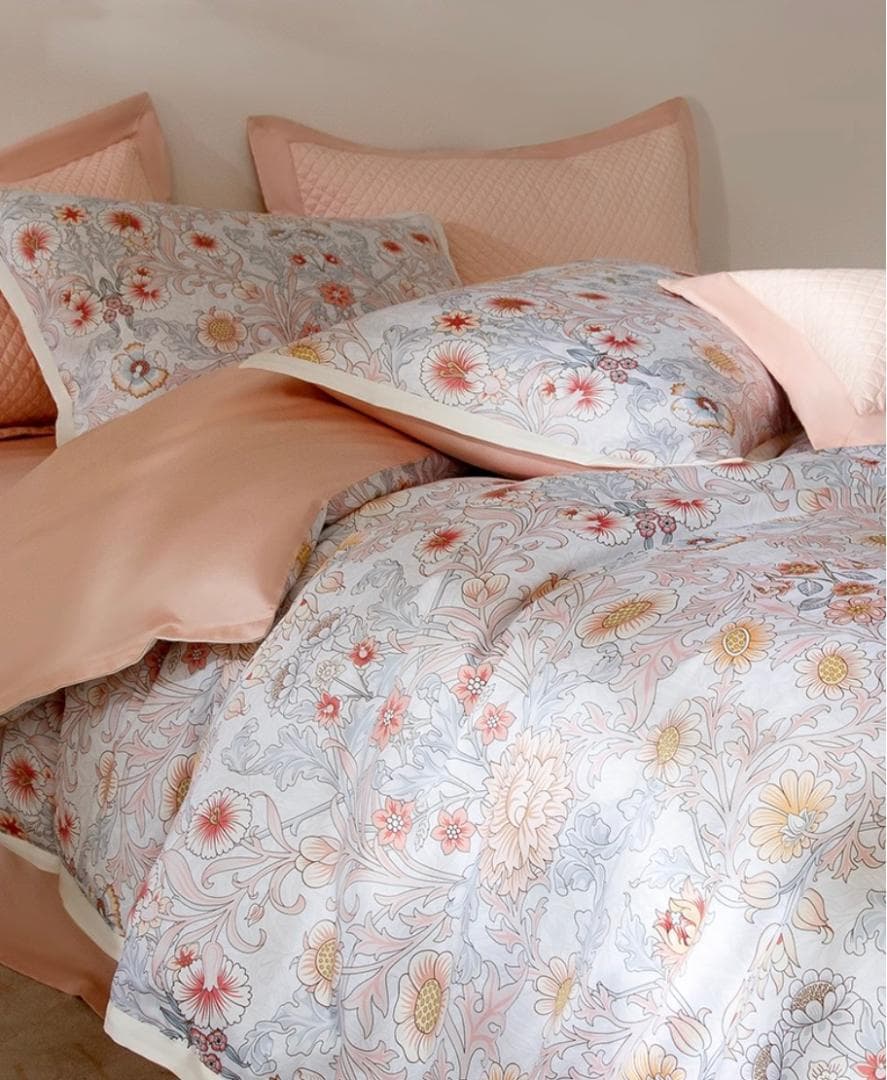 オーダーメイド可 エジプト超長綿 高品質 600TC サーモンピンク 花柄 模様