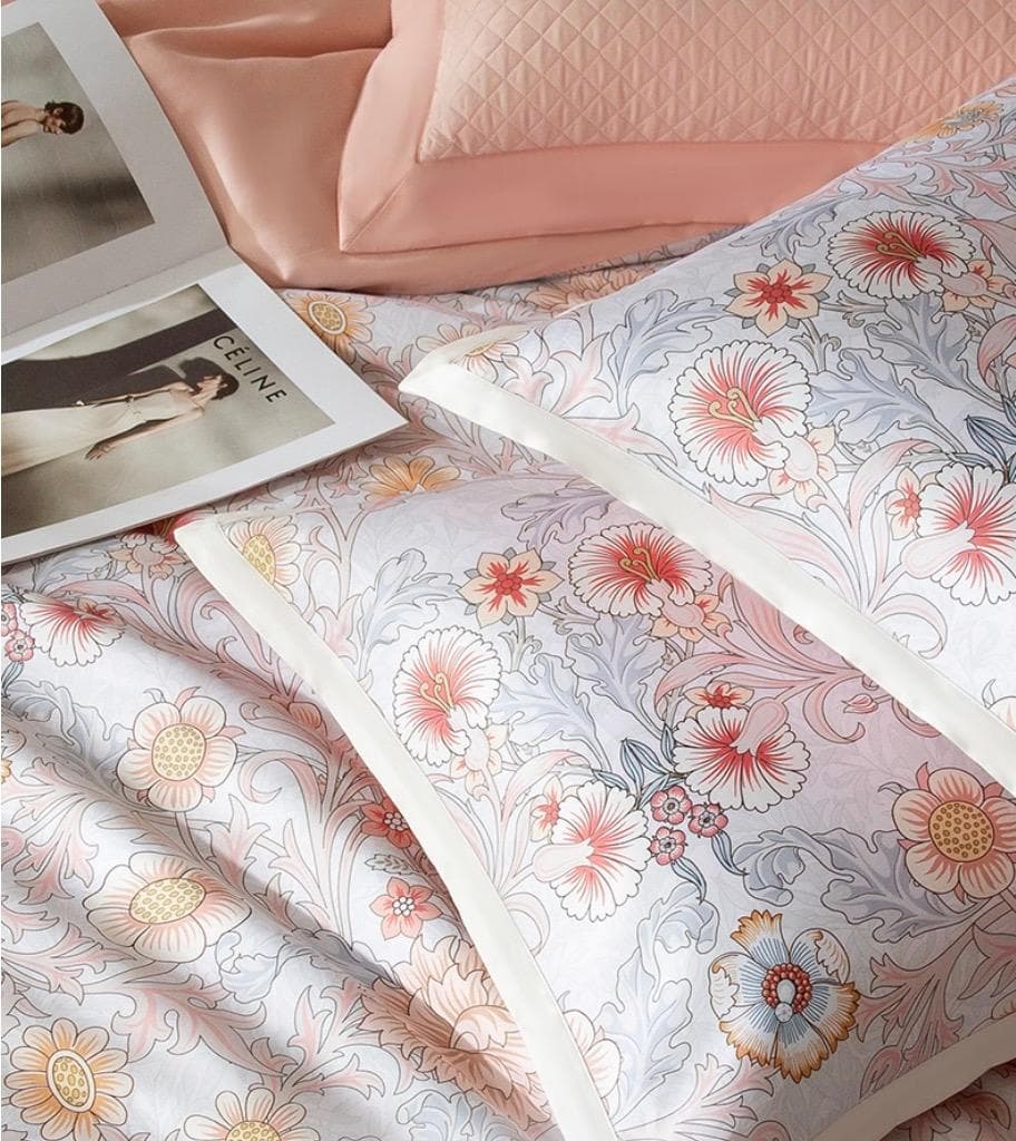 オーダーメイド可 エジプト超長綿 高品質 600TC サーモンピンク 花柄 模様