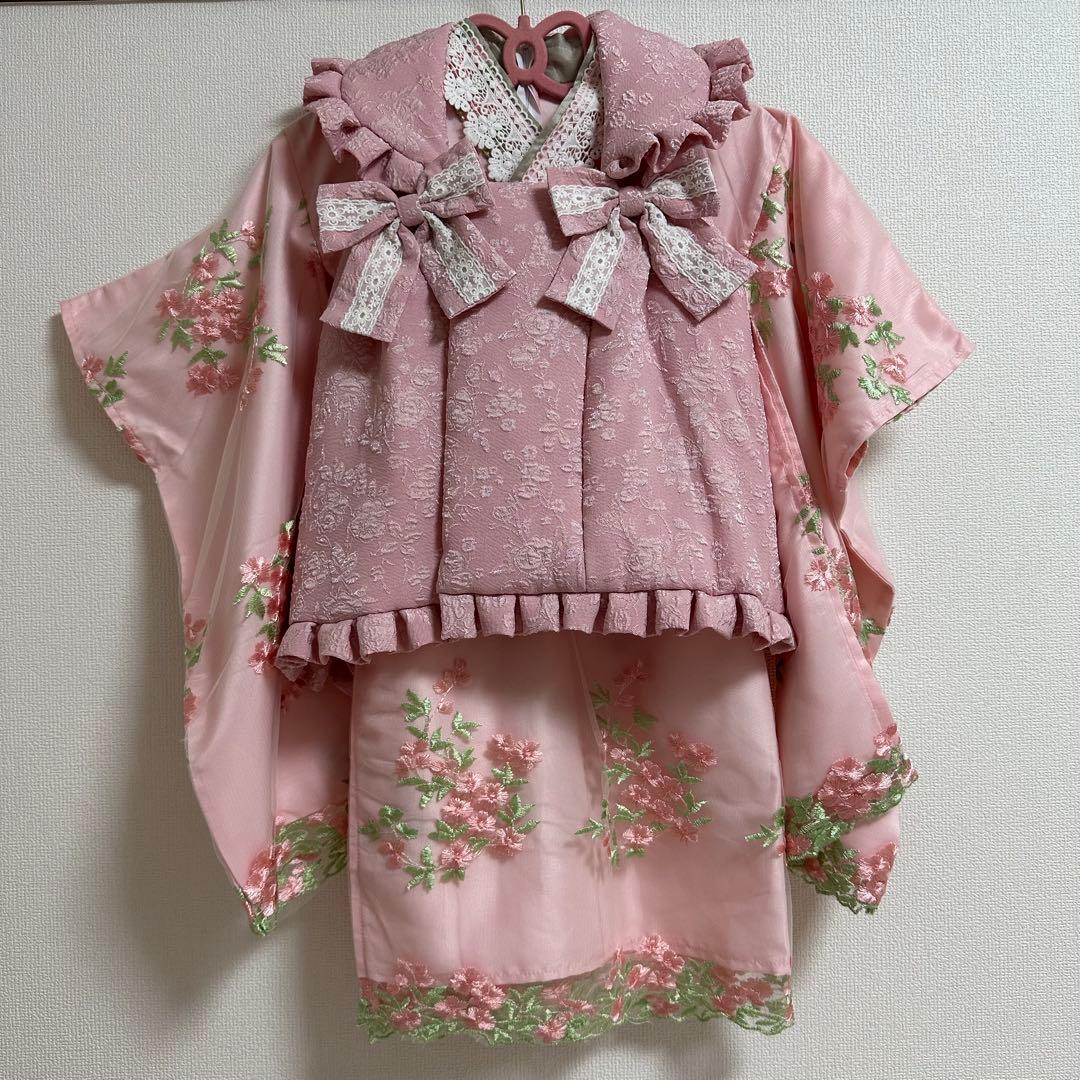 キャサリンコテージ♡フラワー刺繍レース着物ワンピ、被布セット　七五三
