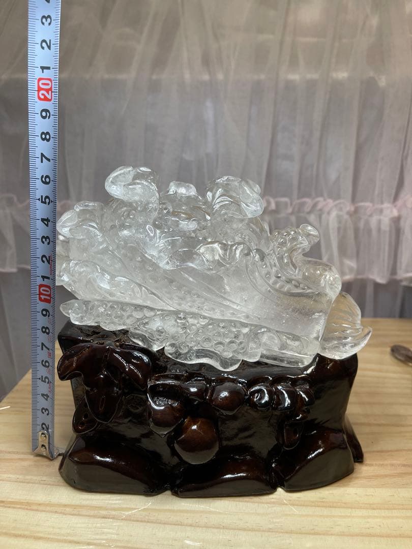 綺麗^_^天然石高品質　白水晶　手彫り　白菜の形に彫刻した物　百財　台座付き　②