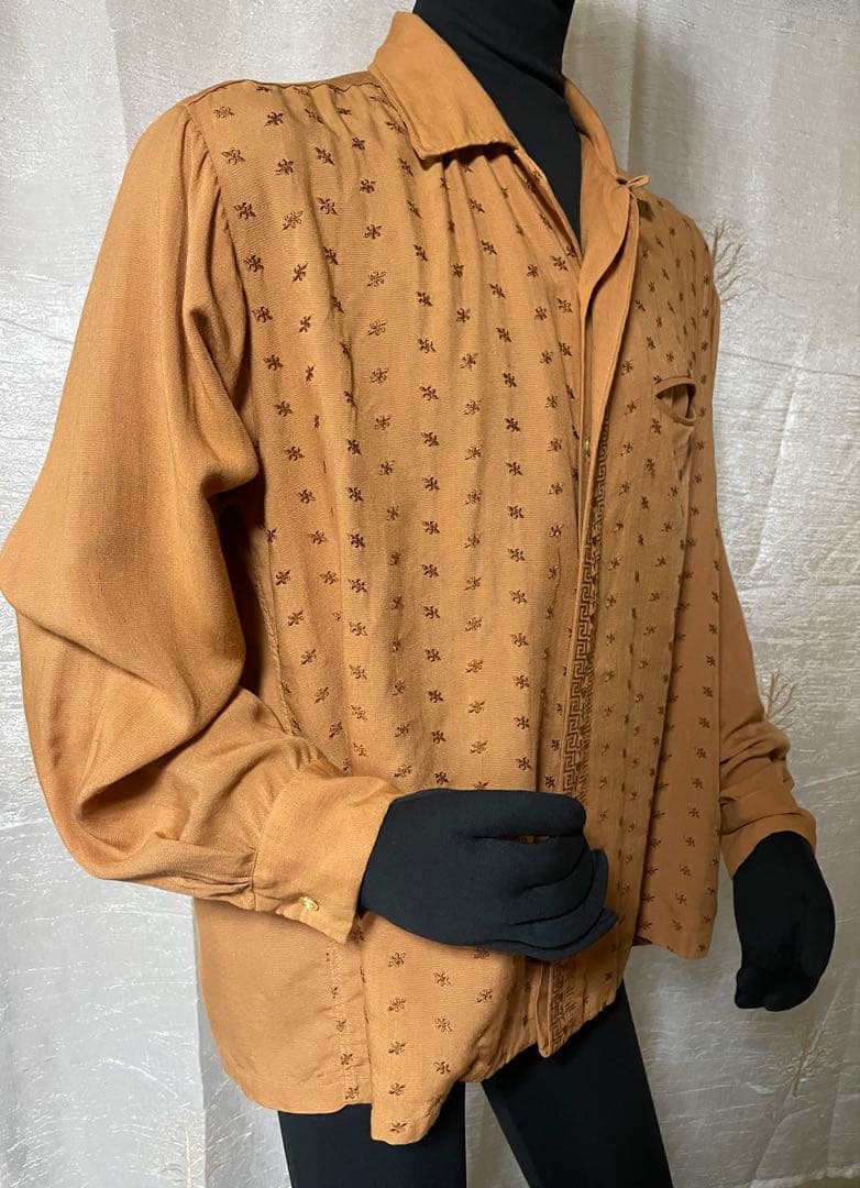 60's PILGRIM 刺繍タン開襟シャツ