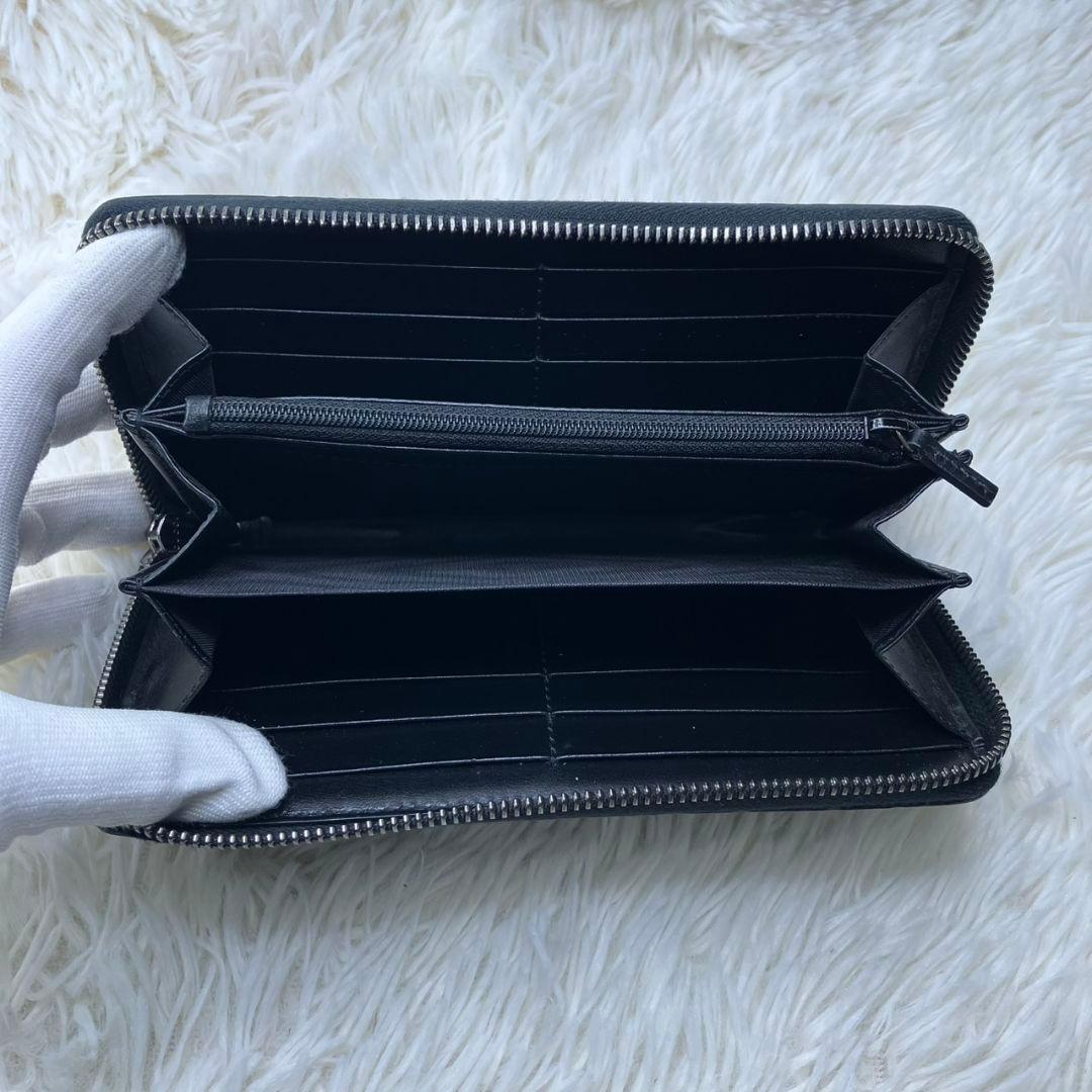 極美品⭐︎グッチ　長財布　ラウンドファスナー　GG柄　シマ　レザー　ブラック　黒