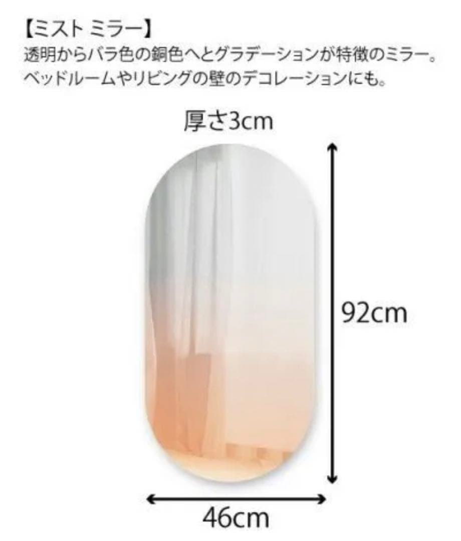 【ambra】ミスト ウォールミラー 壁掛け 鏡 46x92 コパー【アンブラ】