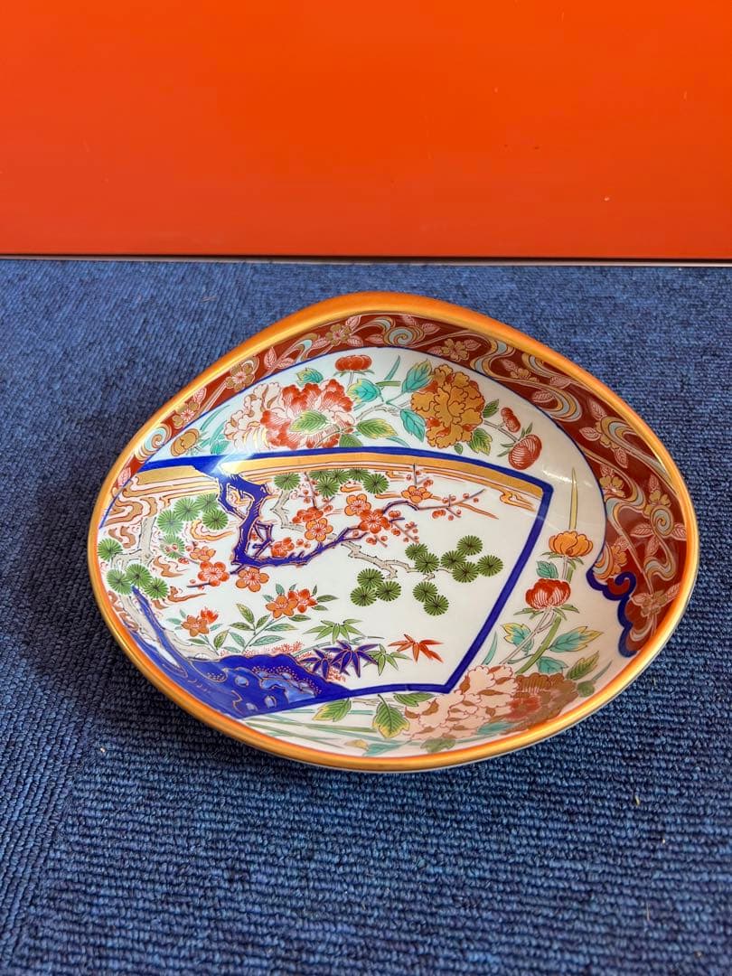 1500 林九郎　貝型皿　松竹梅　金彩　盛皿　未使用
