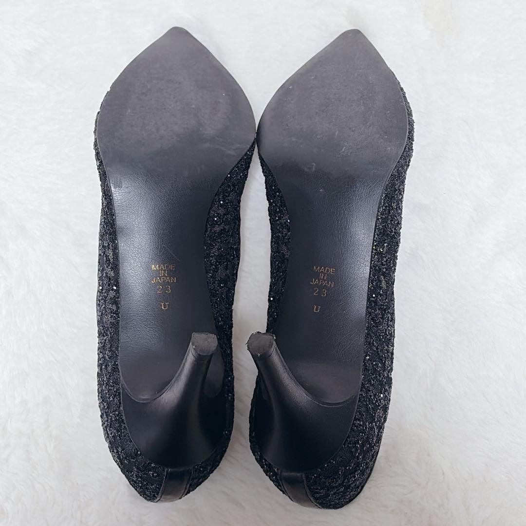 美品 DIANA グリッター ポインテッドトゥ パンプス レース 23cm