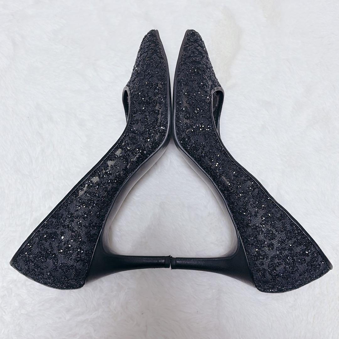 美品 DIANA グリッター ポインテッドトゥ パンプス レース 23cm