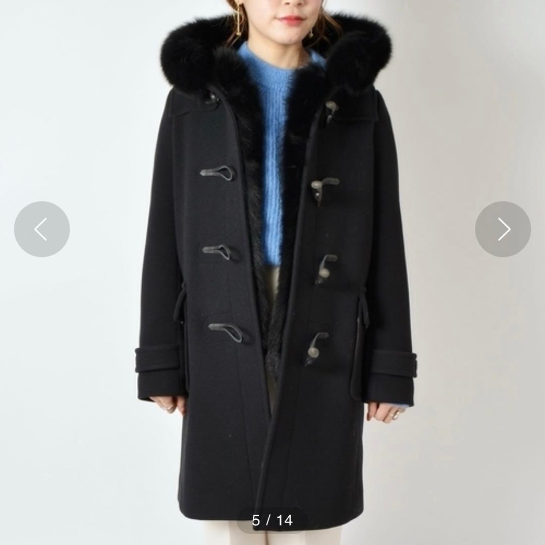 シップス★カシミヤ混　ファーダッフルコート　フォックスファー　2way ネイビー