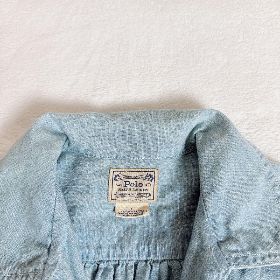 RALPH LAUREN ラルフローレン　ロゴ　デニムシャツ　パフスリーブ　6